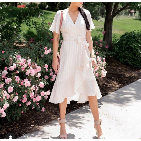 Rachel Parcell Dresses & Skirts - RP Rachel Parcell Women Midi Dress Pink peach Sheer Ruffle Sleeves wrap Lined XS